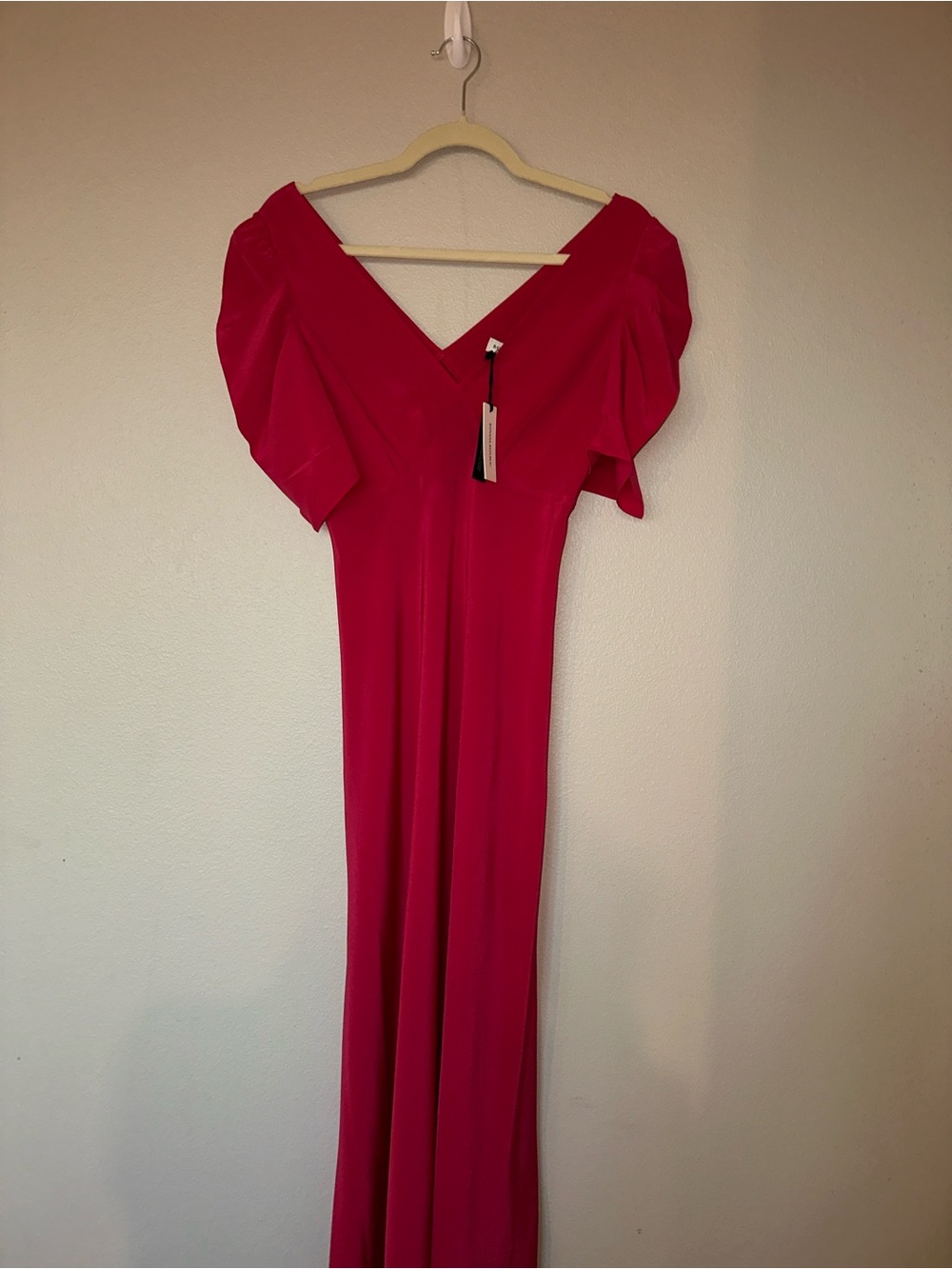 Banana Republic Fuchsia Midi Dress with Puff Sleeves